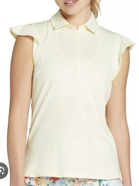 Women's Flutter Sleeve Polo Top in Pale Yellow